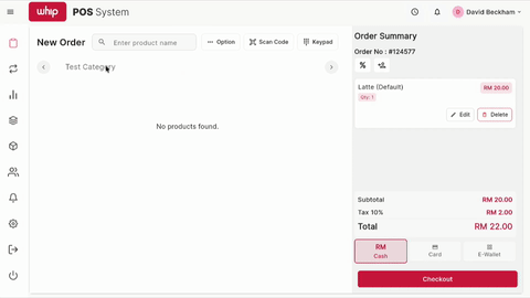 Select category in Whip POS